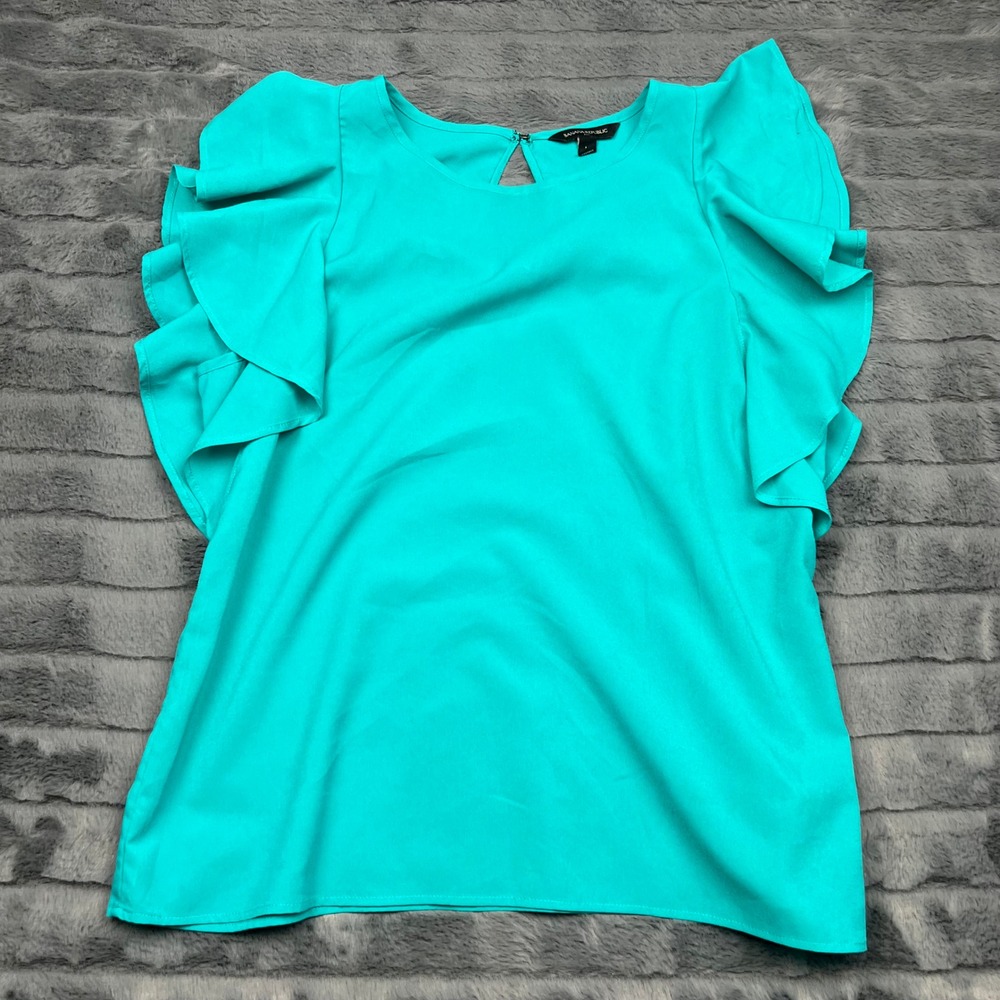 Banana Republic Teal Ruffle Flutter Sleeve Blouse Top Medium Turquoise 12014